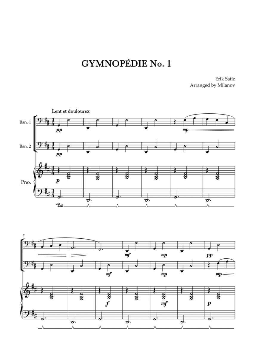 Gymnopédie no 1 | Bassoon Duet | Original Key| Piano accompaniment |Easy intermediate image number null