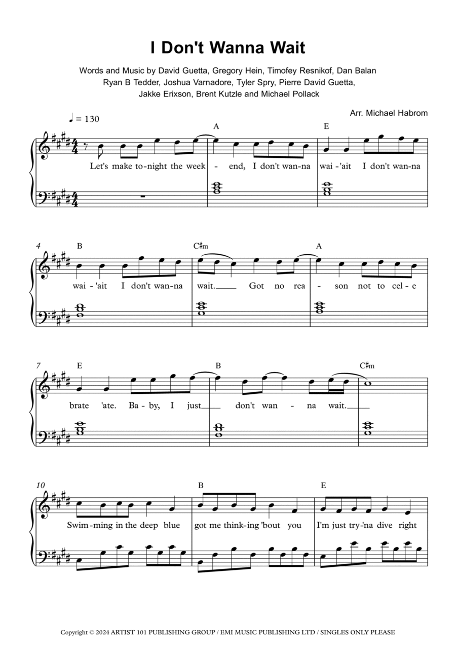 I Don't Wanna Wait Piano Solo scores gallery preview page 1