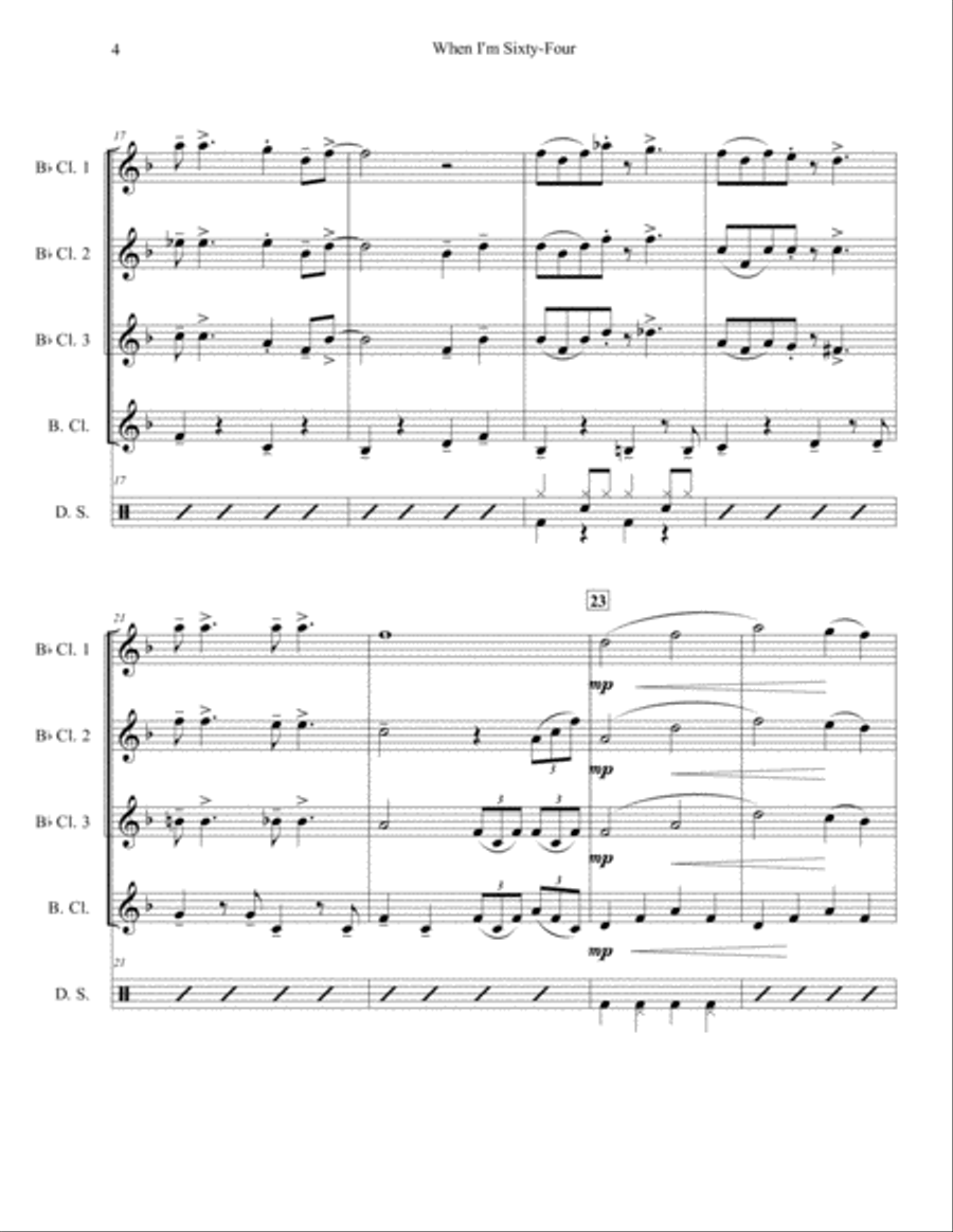 When I'm Sixty-four Woodwind Quartet scores gallery preview page 4