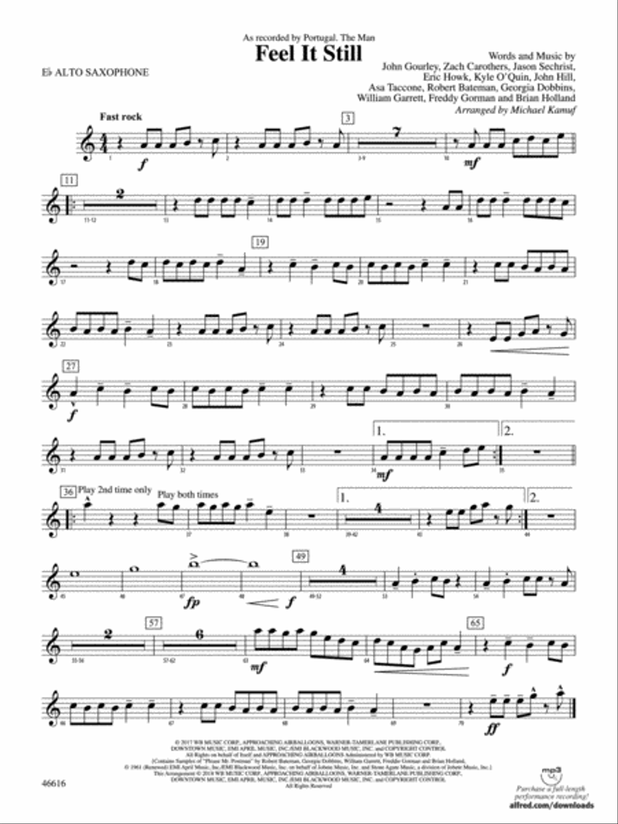 Feel It Still: E-flat Alto Saxophone Concert Band scores gallery preview page 1