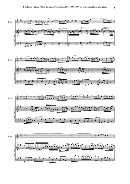 J. S. Bach: Three "Viola da Gamba" Sonatas, BWV 1027-1029, arranged for tenor saxophone and piano