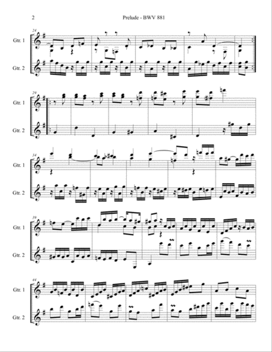 Bach Prelude BWV 881 - Guitar Duet Classical Guitar scores gallery preview page 2
