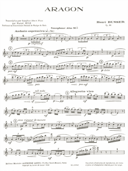 Aragon Op.91 (saxophone-alto & Piano)