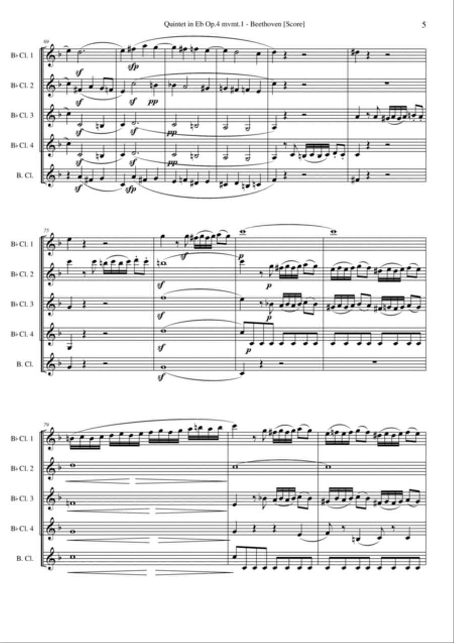 Quintet in Eb Op.4 mvmt.1 - Beethoven (Clarinet Quintet) Clarinet Quintet scores gallery preview page 5
