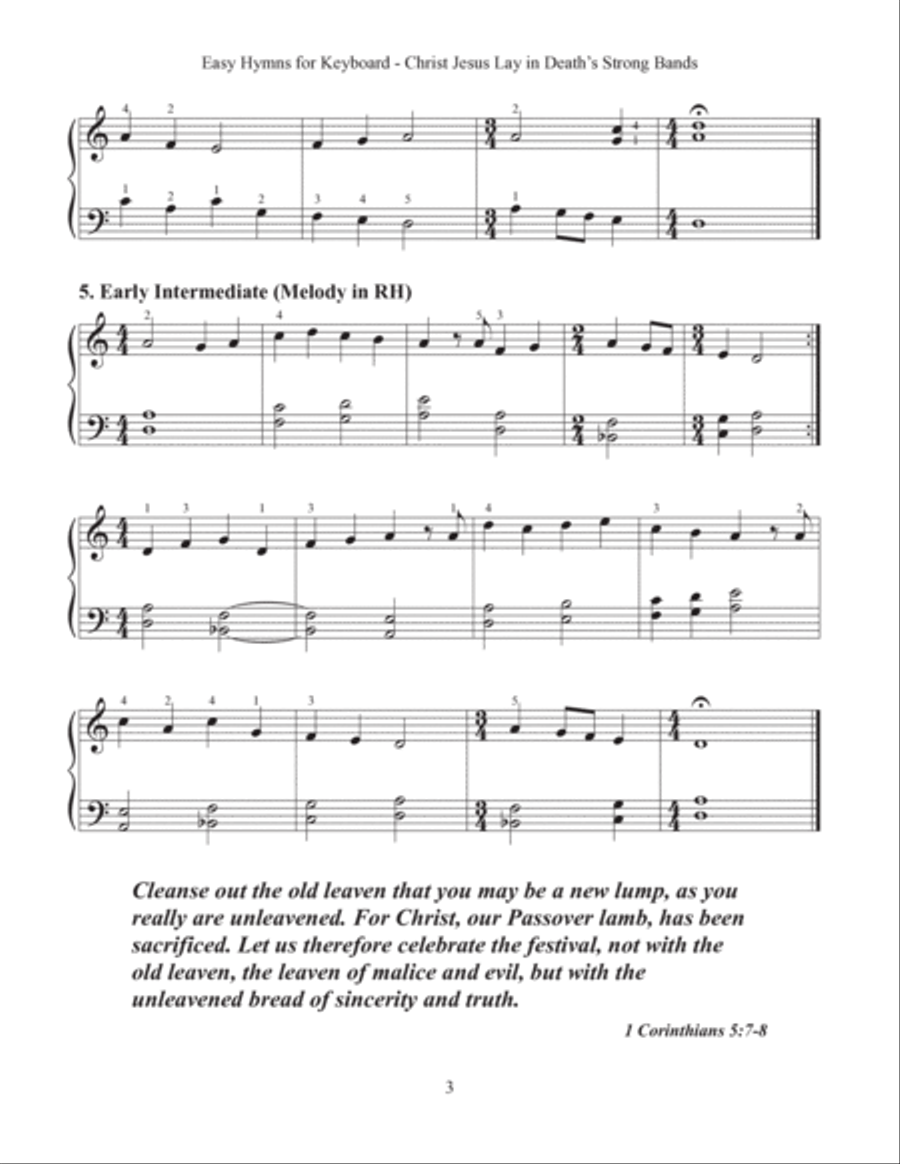 Christ Jesus Lay in Death's Strong Bands (Easy Hymns for Keyboard) Easy Piano scores gallery preview page 5