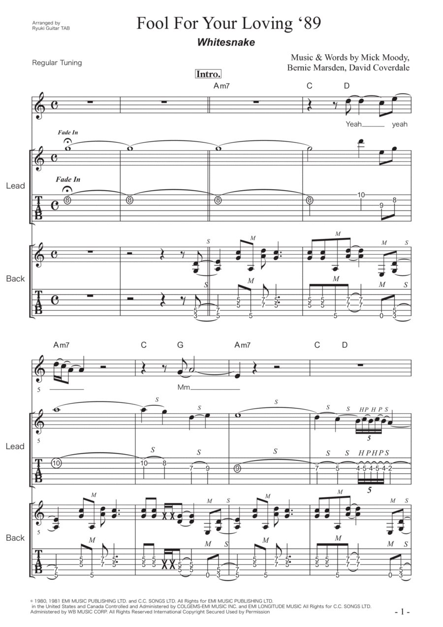 Fool For Your Loving Guitar Tablature scores gallery preview page 1
