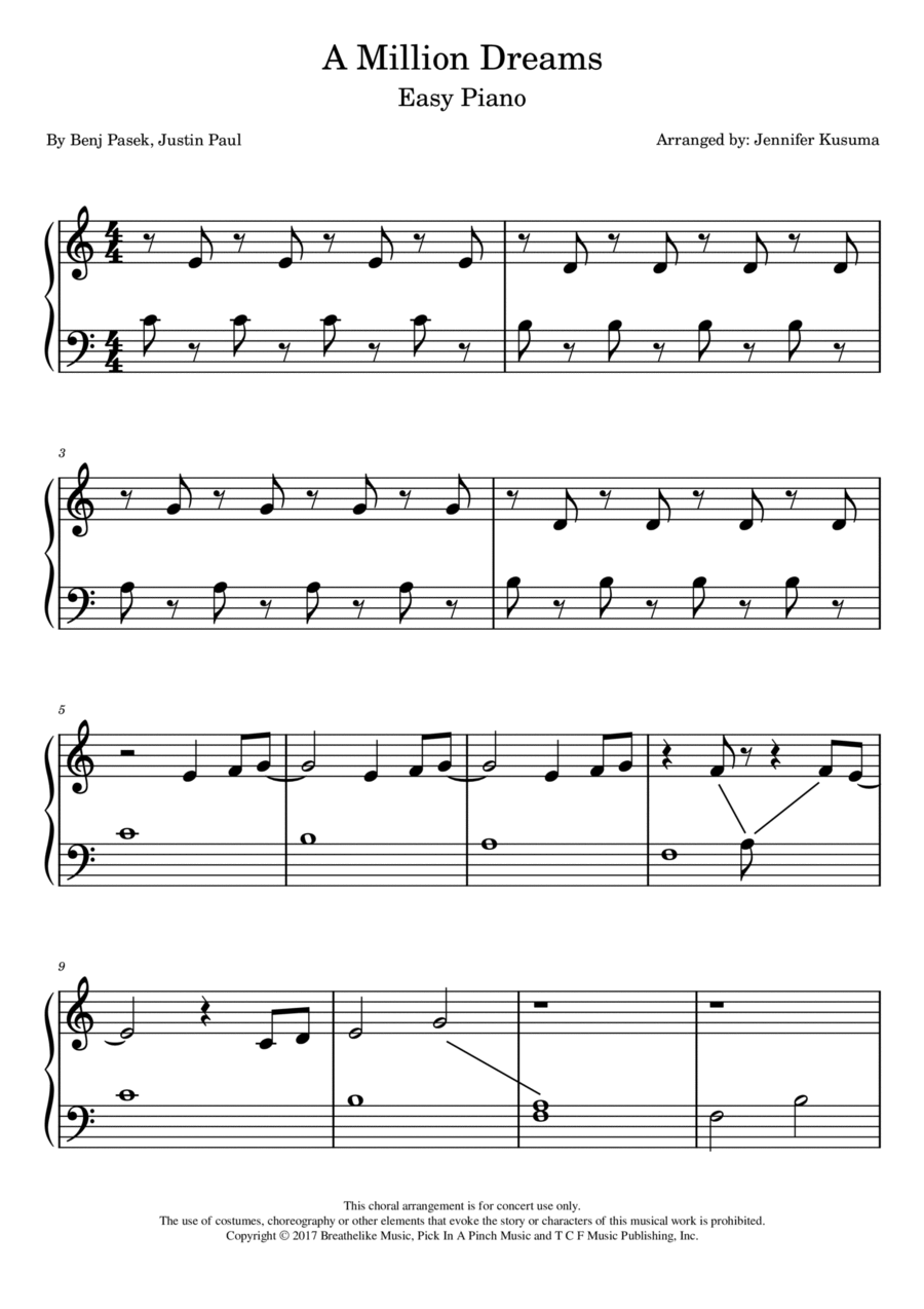 A Million Dreams Easy Piano scores gallery preview page 1