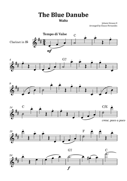 The Blue Danube - Clarinet Solo with Chord Notations image number null