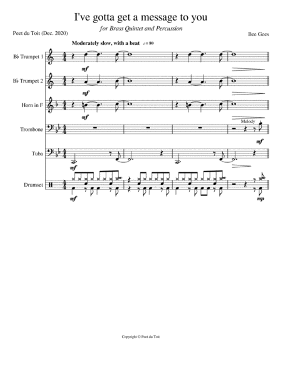 I've Gotta Get A Message To You Brass Ensemble scores gallery preview page 1