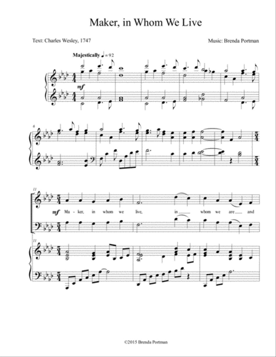 Maker in Whom We Live (SATB/piano) - Brenda Portman 4-Part scores gallery preview page 1