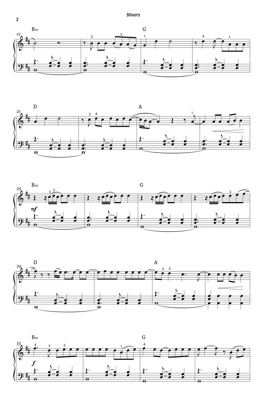 Shivers Piano Solo scores gallery preview page 2