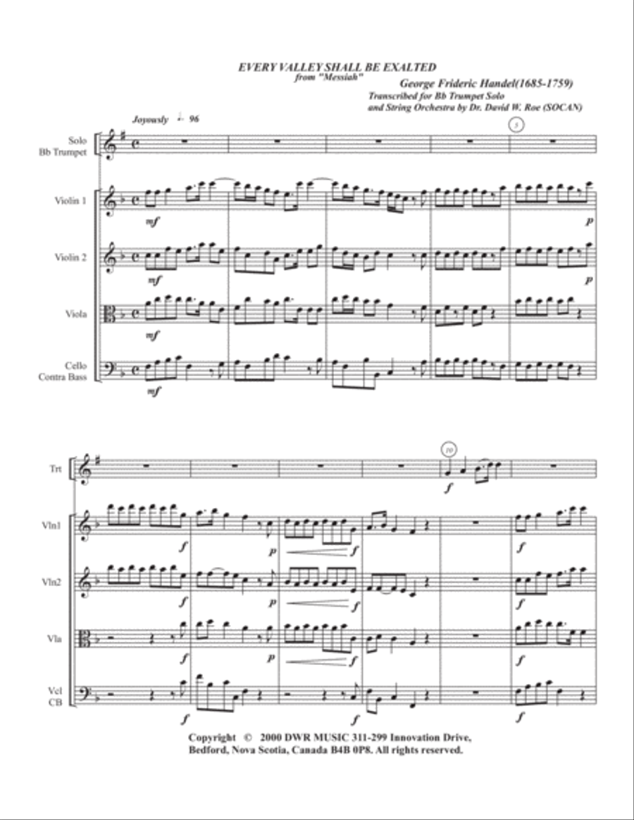 Every Valley Shall Be Exalted (George Frideric Handel (1685-1759) for Bb Trumpet Solo String Orchestra scores gallery preview page 2