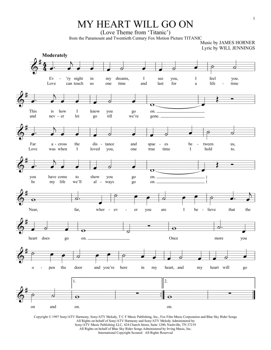 My Heart Will Go On (Love Theme From 'Titanic') ocarina scores gallery preview page 1