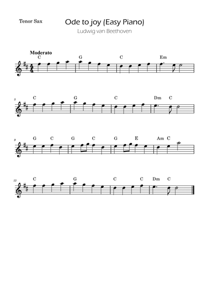 Ode To Joy - Easy Tenor Sax w/ piano accompaniment image number null