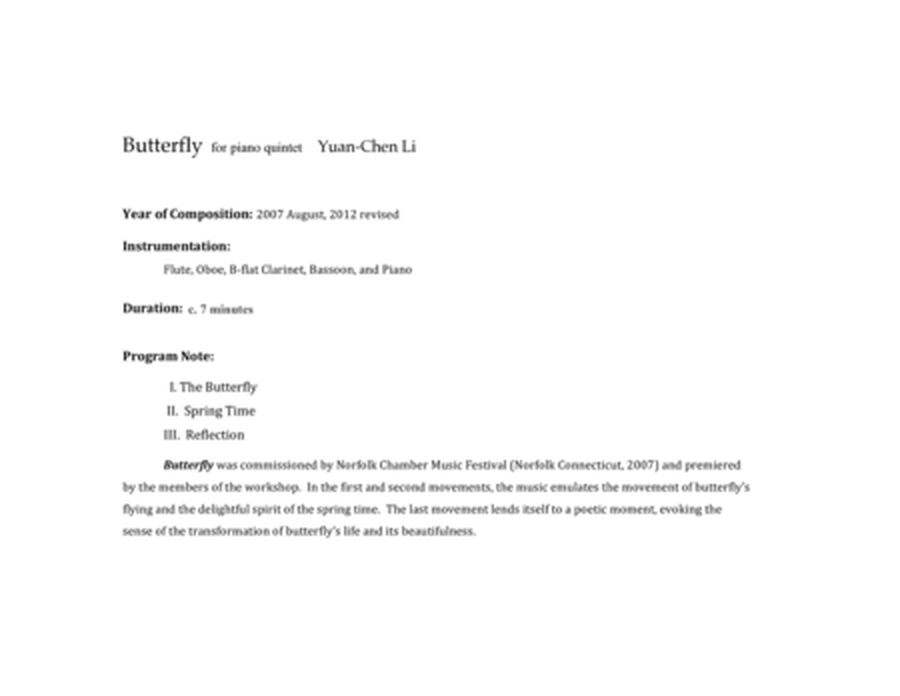 Butterfly, for piano quintet image number null