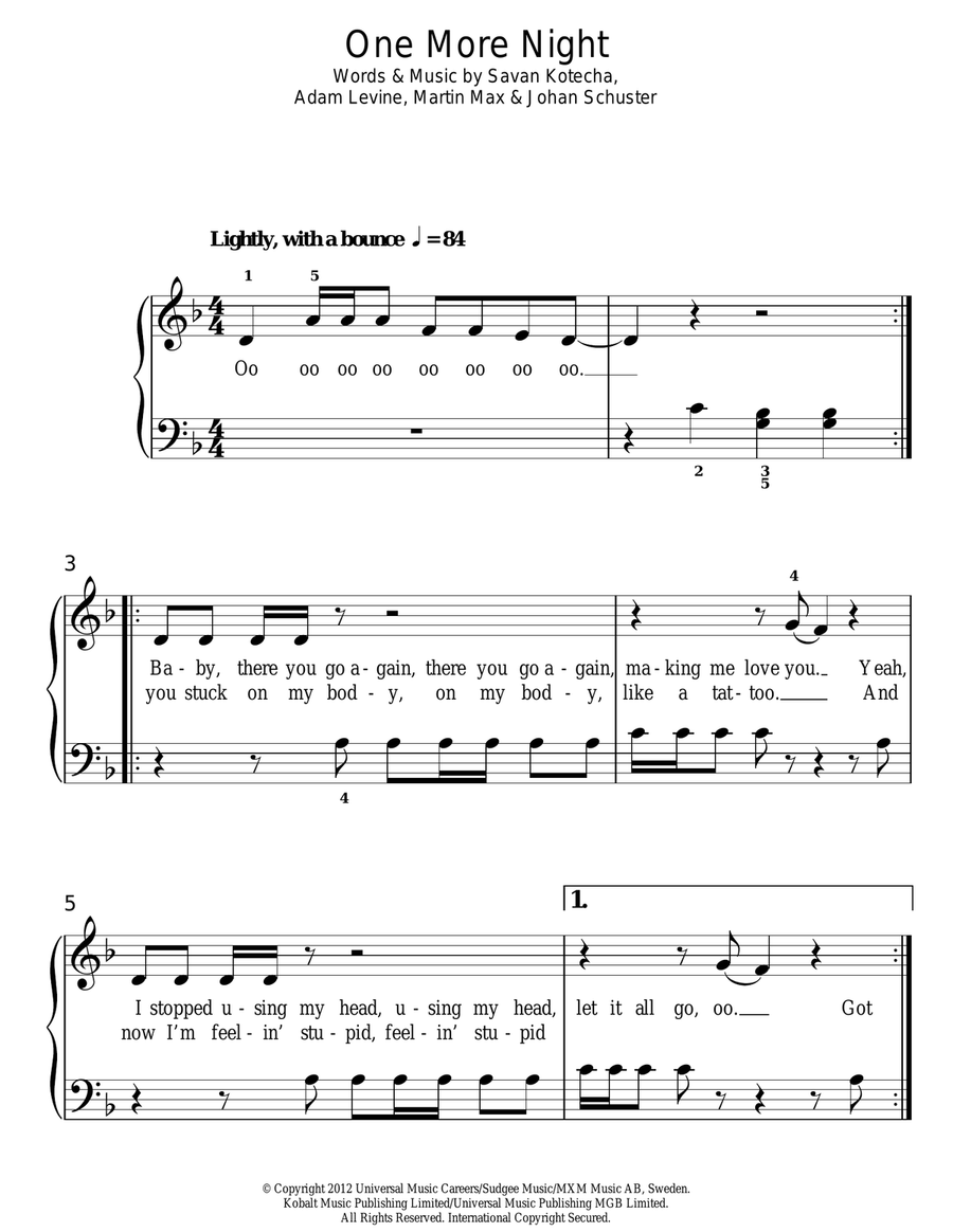 One More Night Easy Piano scores gallery preview page 1