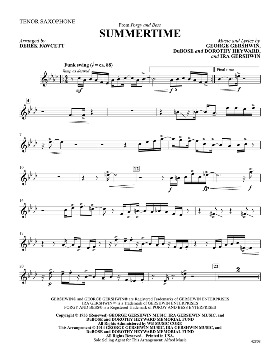 Summertime: Tenor Saxophone