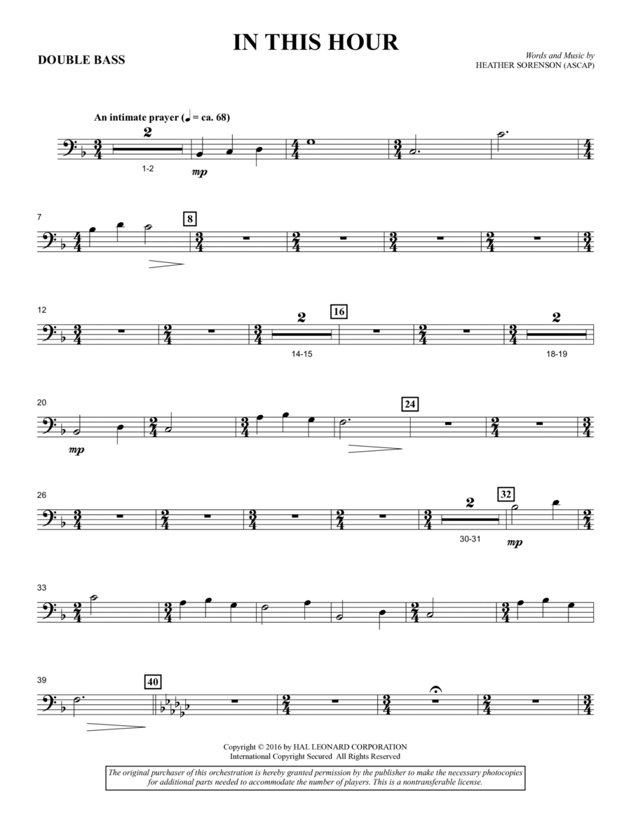 Book cover for In This Hour - Double Bass