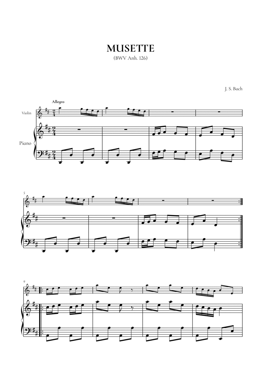 Musette in D Major, BWV Anh. 126 (Notebook for Anna Magdalena Bach) - for Violin and Piano