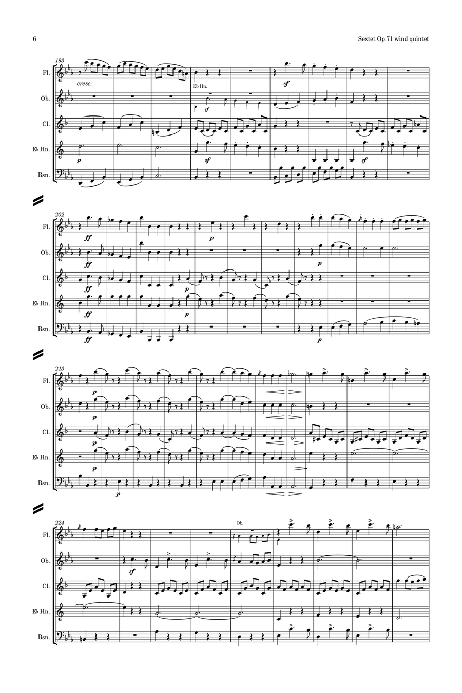 Beethoven: Wind Sextet Op.71 - wind quintet Woodwind Quintet scores gallery preview page 6