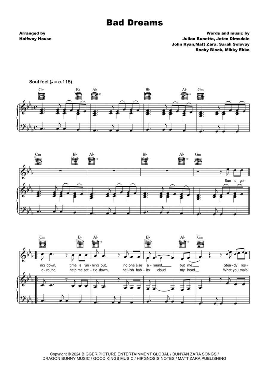 Bad Dreams Piano, Vocal, Guitar scores gallery preview page 1