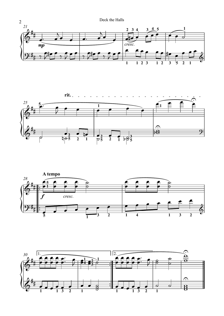 Deck The Halls - Piano (2 for the price of 1 !!), 2 keys are included (D major and Easy Key C major) Piano Solo scores gallery preview page 2
