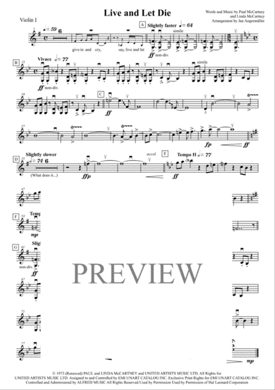 Live And Let Die String Quartet scores gallery preview page 1