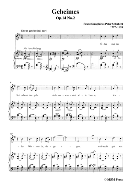 Schubert-Geheimes,Op.14 No.2,in G Major,for Voice&Piano image number null