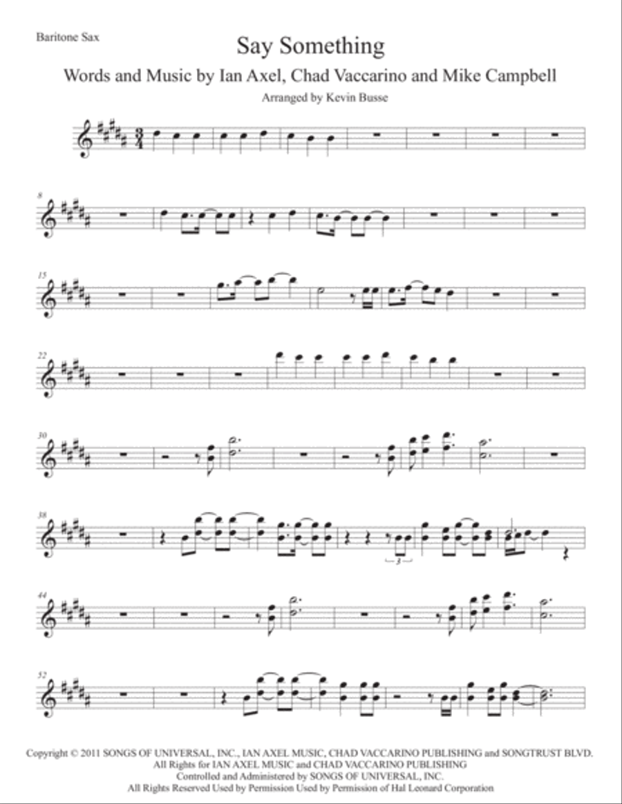Say Something Baritone Saxophone scores gallery preview page 1
