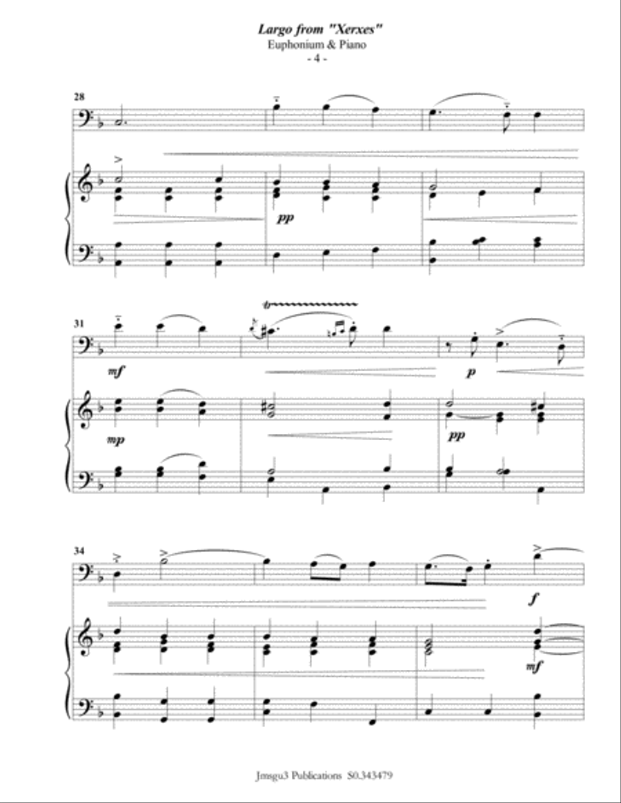 Handel: Largo from Xerxes for Euphonium & Piano Euphonium scores gallery preview page 4