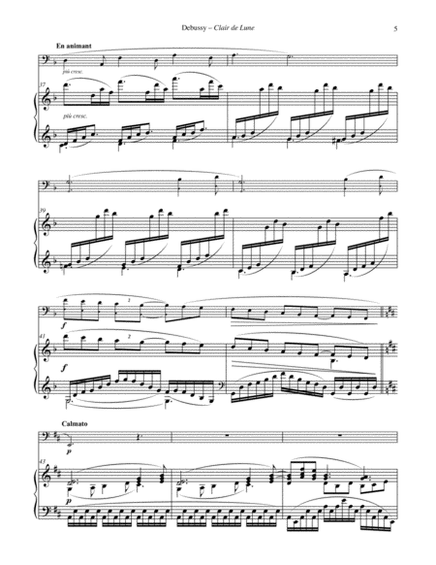 Clair de Lune from Suite Bergamasque for Tuba or Bass Trombone and Piano