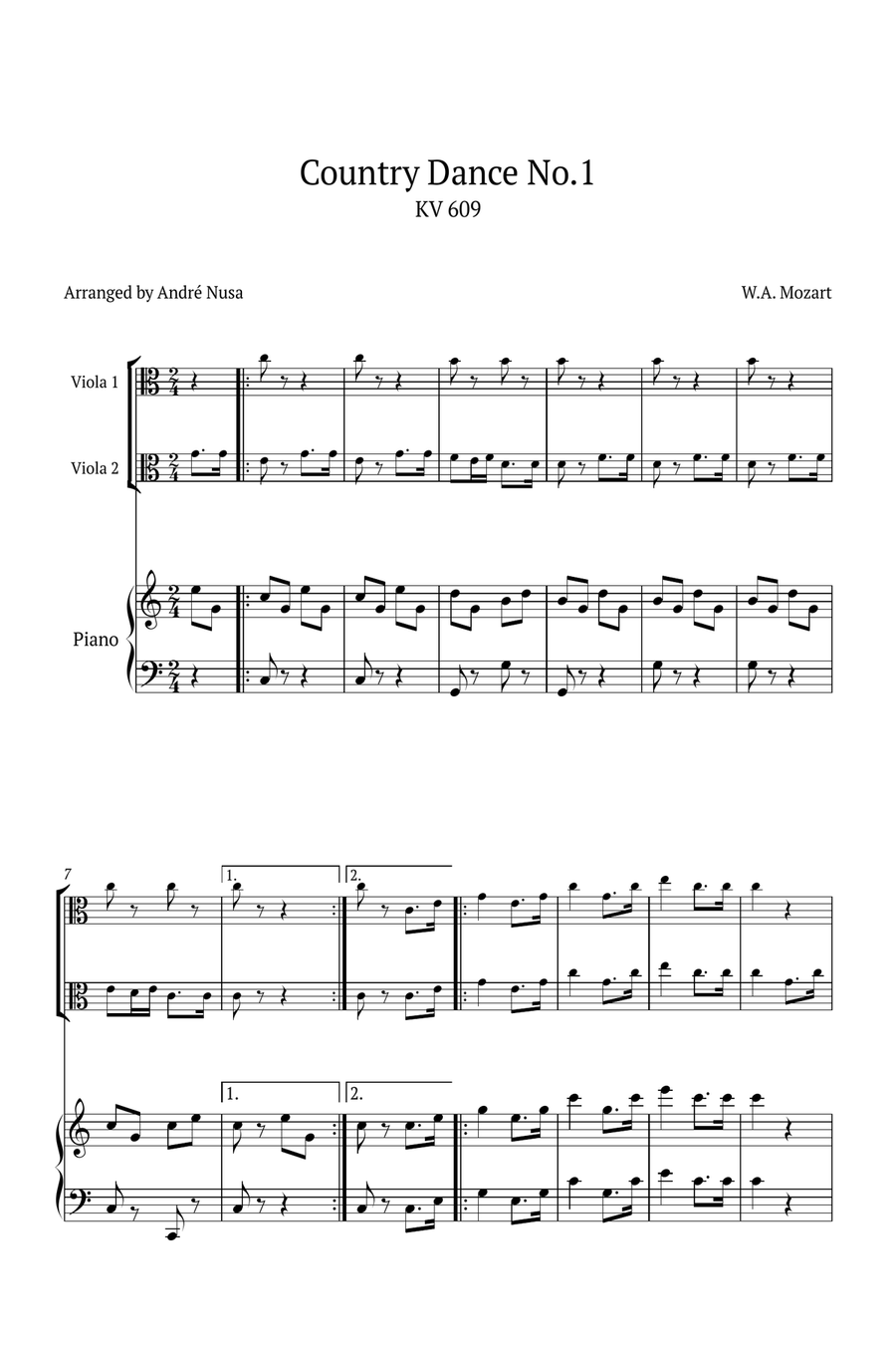 Country Dance No.1 KV 609 Piano Trio scores gallery preview page 1