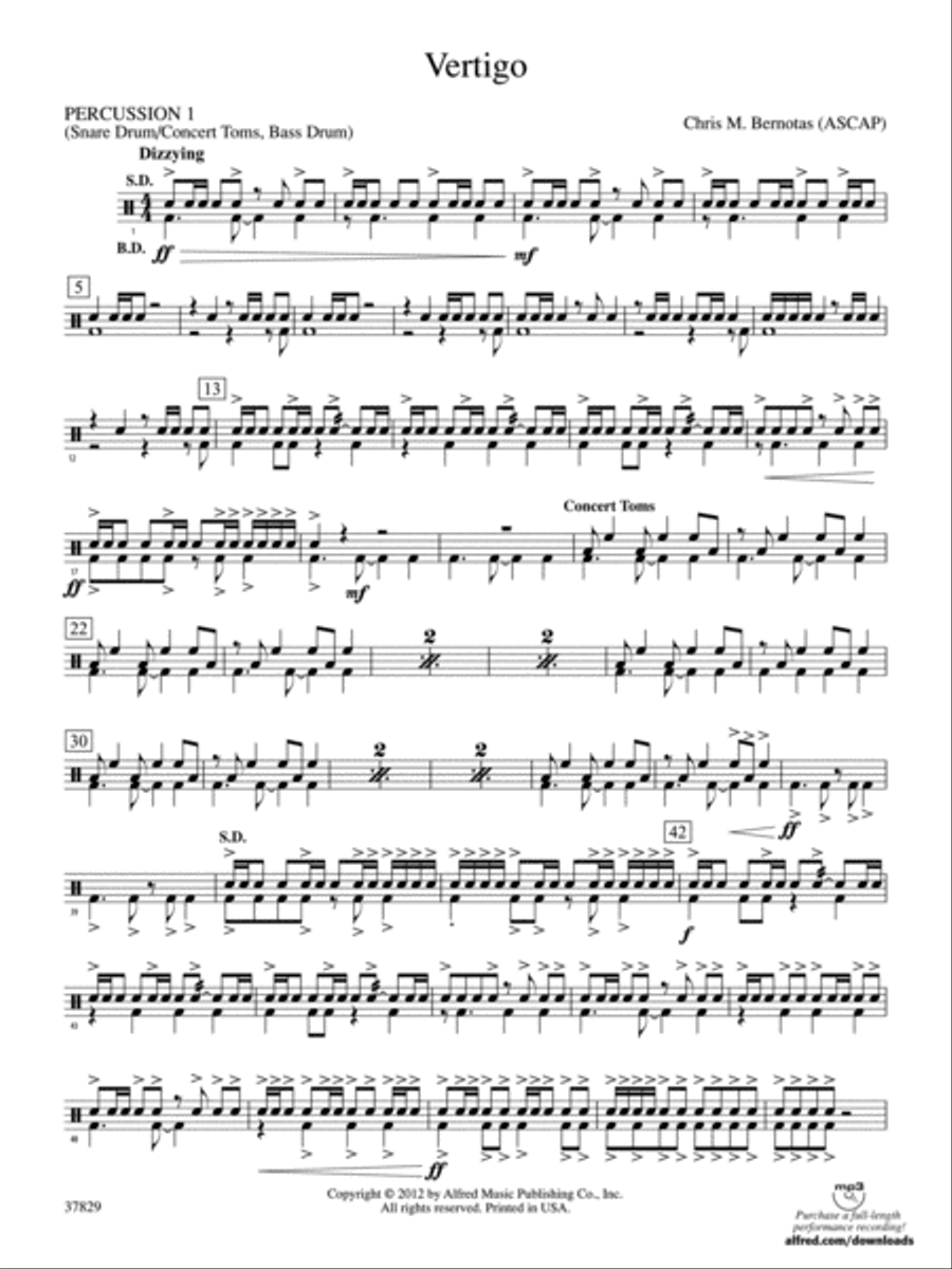 Vertigo: 1st Percussion Vertigo: 1st Percussion Concert Band scores gallery preview page 1