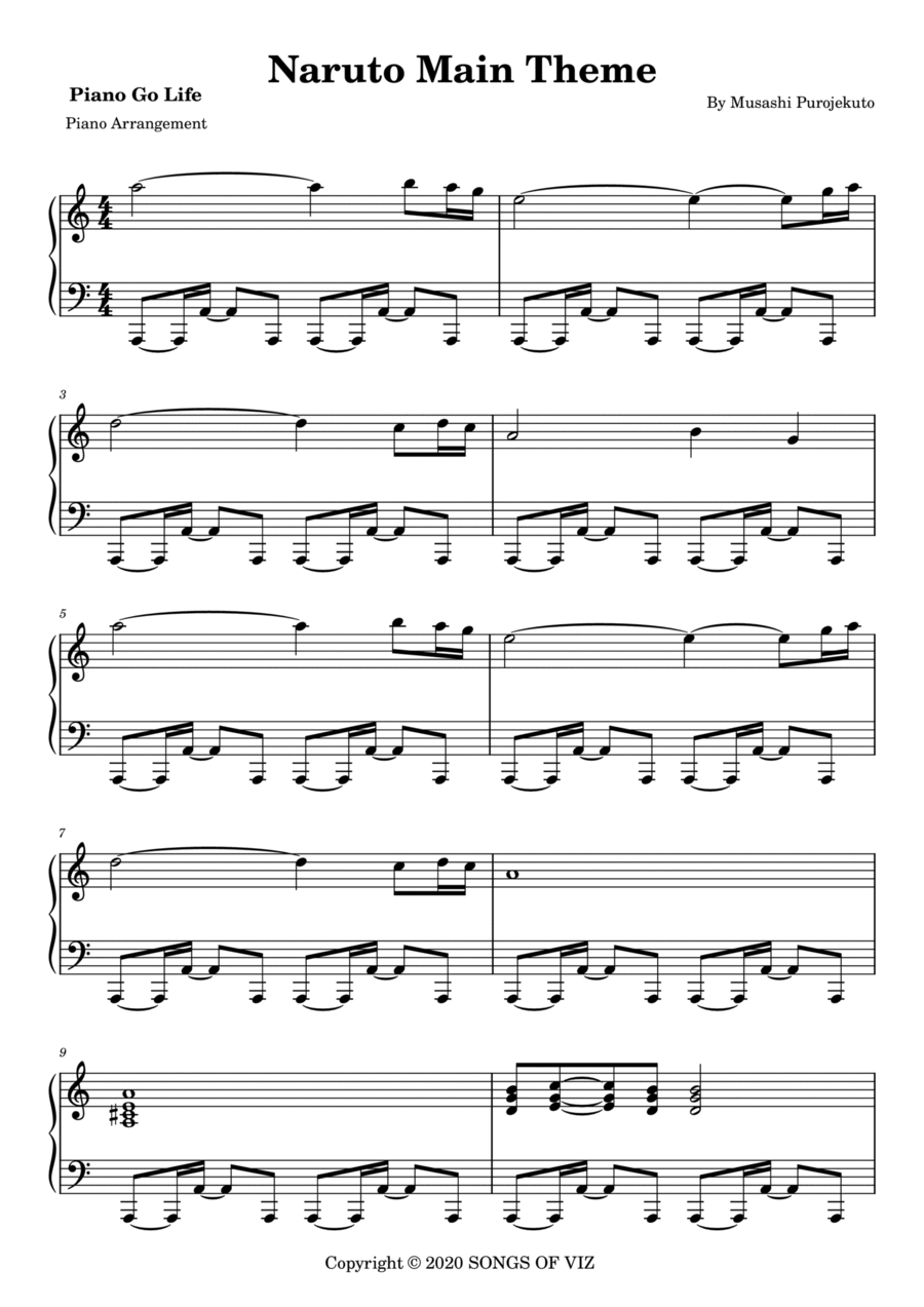 Naruto Main Theme Piano Solo scores gallery preview page 1