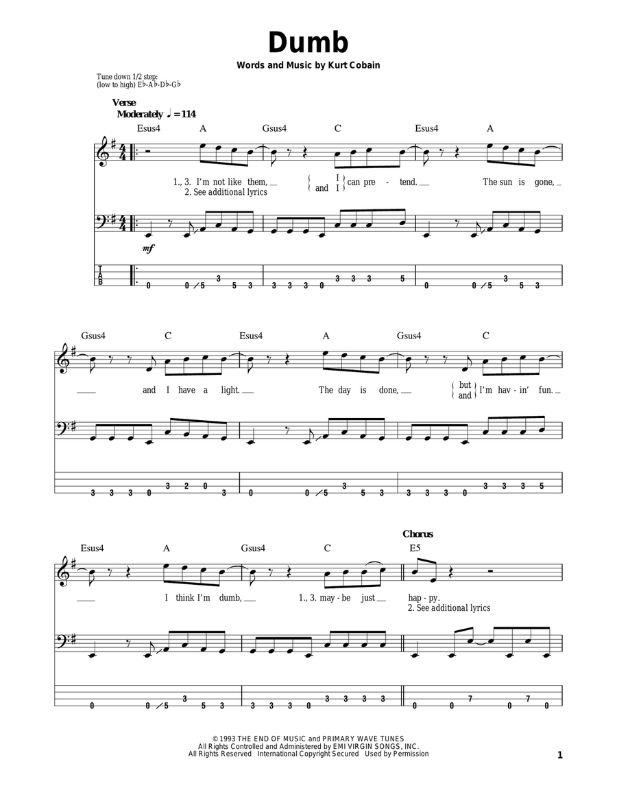 Dumb Dumb Bass Guitar Tablature scores gallery preview page 1