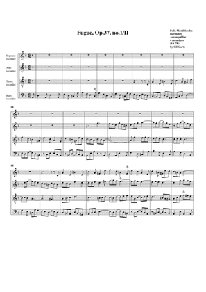 Book cover for Fugue, Op.37, no.1/II (arrangement for 4 recorders)