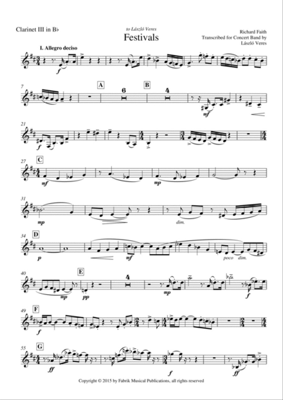 Richard Faith/László Veres: Festivals for concert band: Bb clarinet III part Concert Band scores gallery preview page 2