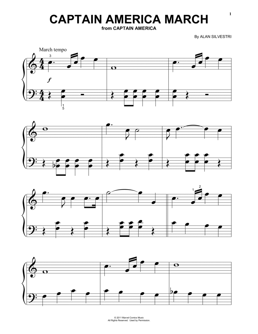Captain America March (from Captain America) Piano Solo scores gallery preview page 1