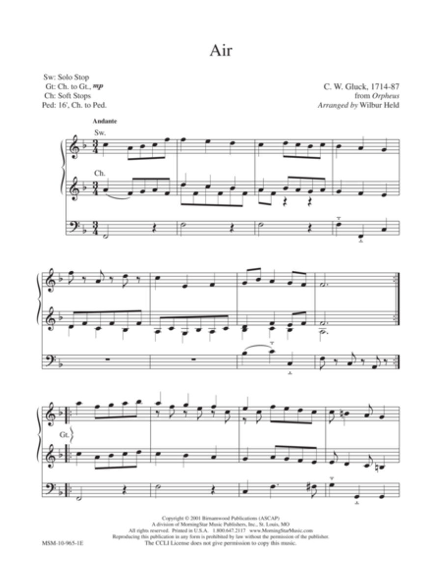 Air (from Orpheus - C. W. Gluck) Organ scores gallery preview page 1