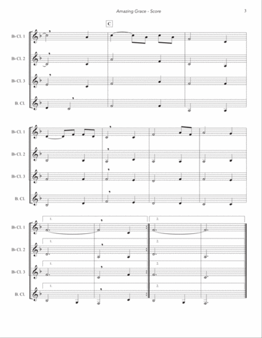Amazing Grace Woodwind Quartet scores gallery preview page 4