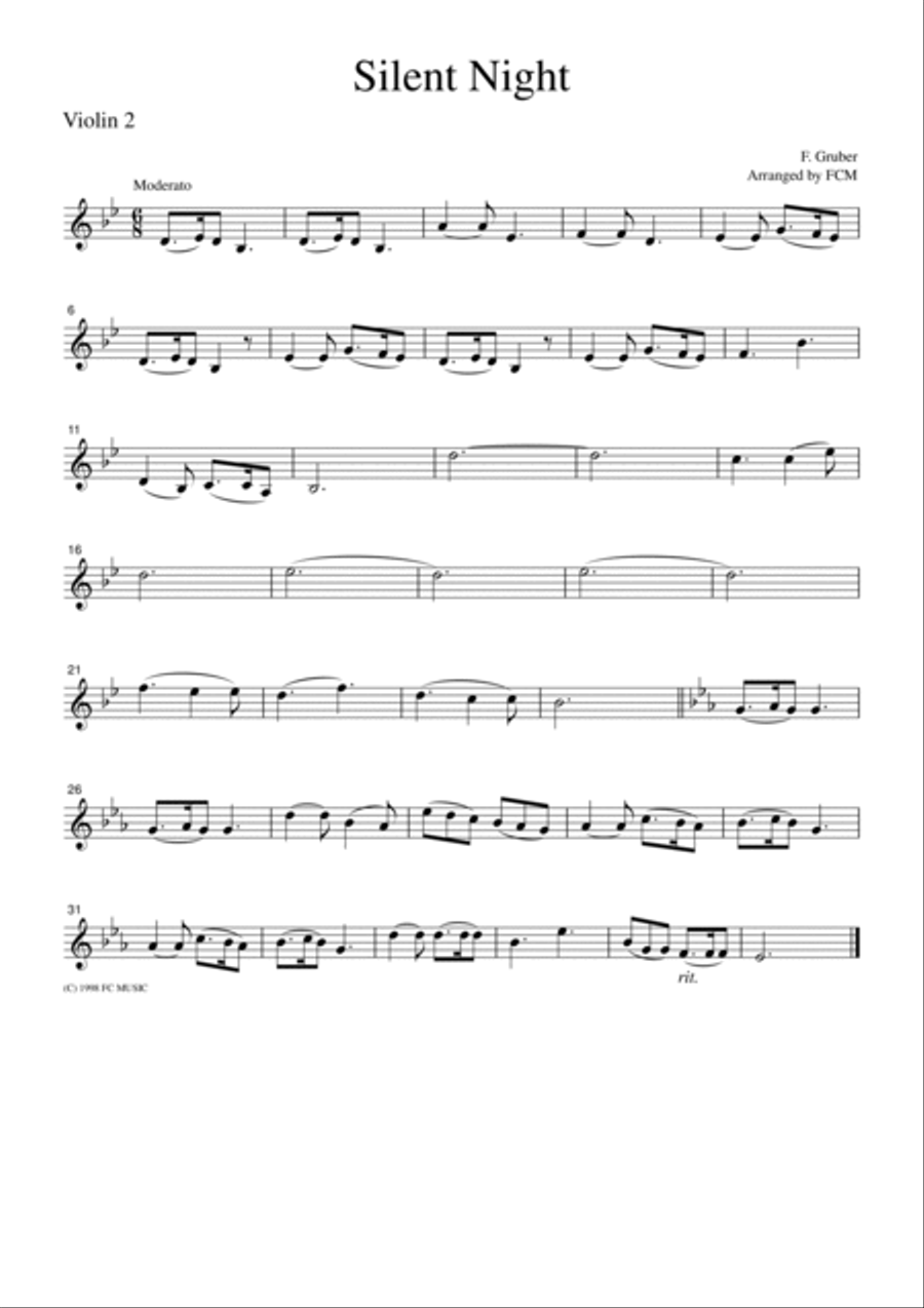 Christmas Carol Silent Night, for string quartet, CH901 String Quartet scores gallery preview page 2