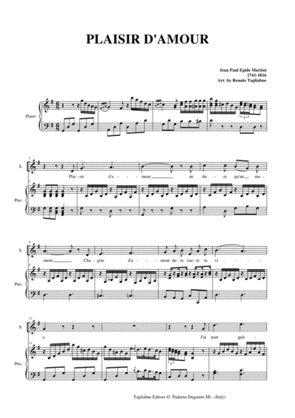 PLAISIR D'AMOUR - Martini - Arr. for Soprano/Tenor (or any instr. in C, Bb, Eb) and Piano image number null