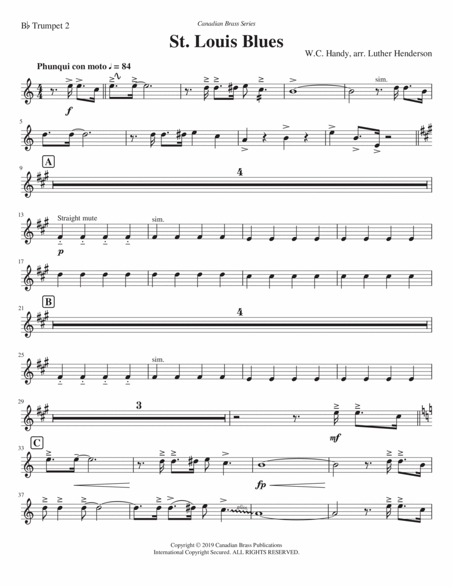 St. Louis Blues - Bb Trumpet 2 Brass Quintet scores gallery preview page 1