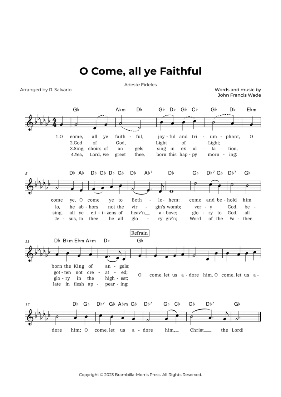 O Come, all ye Faithful - Adeste Fideles (Key of G-Flat Major) Piano scores gallery preview page 1