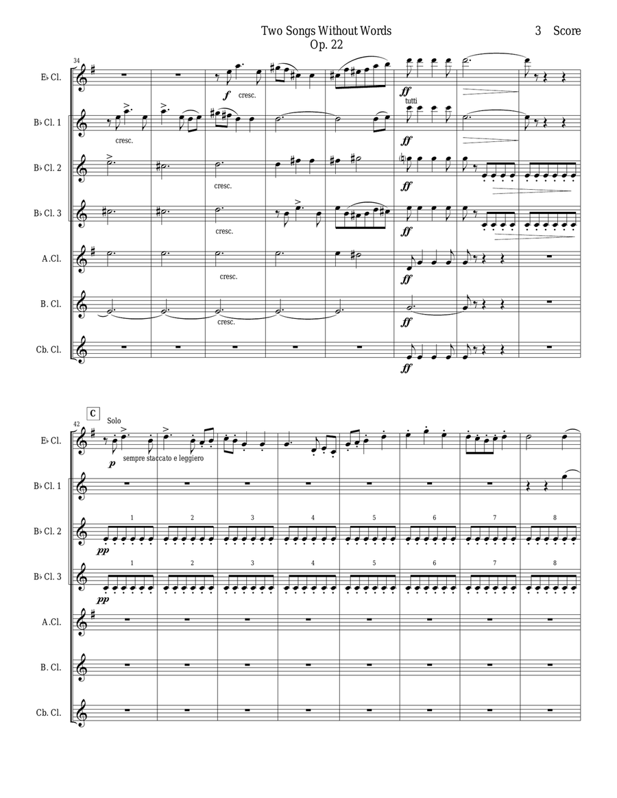 Gustav Holst - Two Songs Without Words set for Clarinet Choir Clarinet Choir scores gallery preview page 3