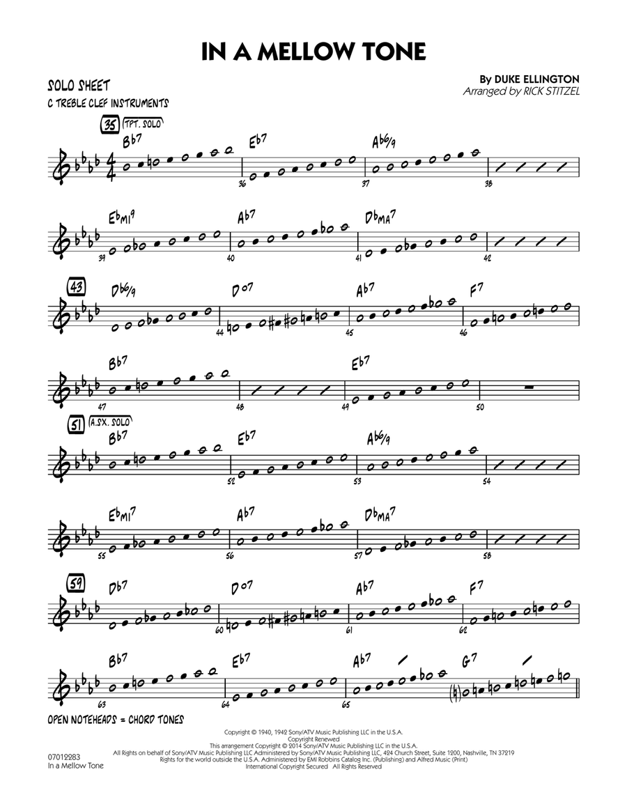 In a Mellow Tone - C Solo Sheet Jazz Ensemble scores gallery preview page 1