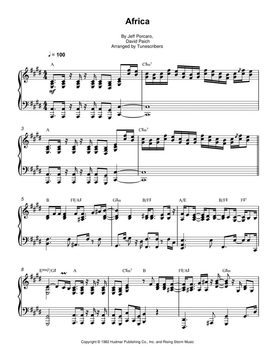 AFRICA Piano Solo scores gallery preview page 1