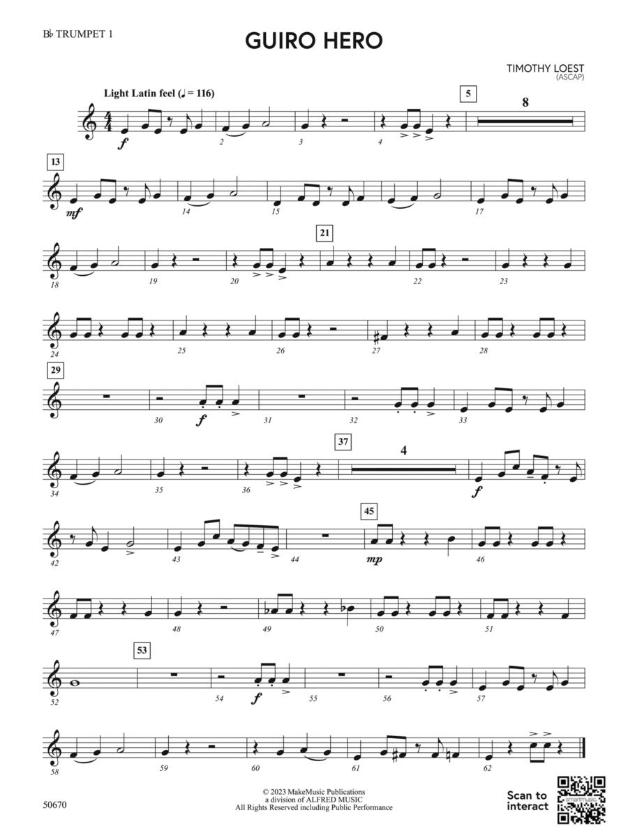 Guiro Hero: 1st B-flat Trumpet Concert Band scores gallery preview page 1