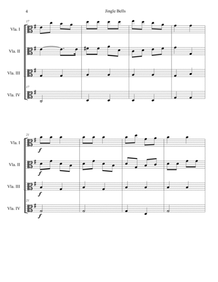 Jingle Bells for multilevel viola quartet. SCORE & PARTS. image number null