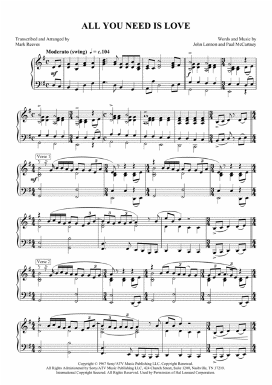 All You Need Is Love Piano Solo scores gallery preview page 2